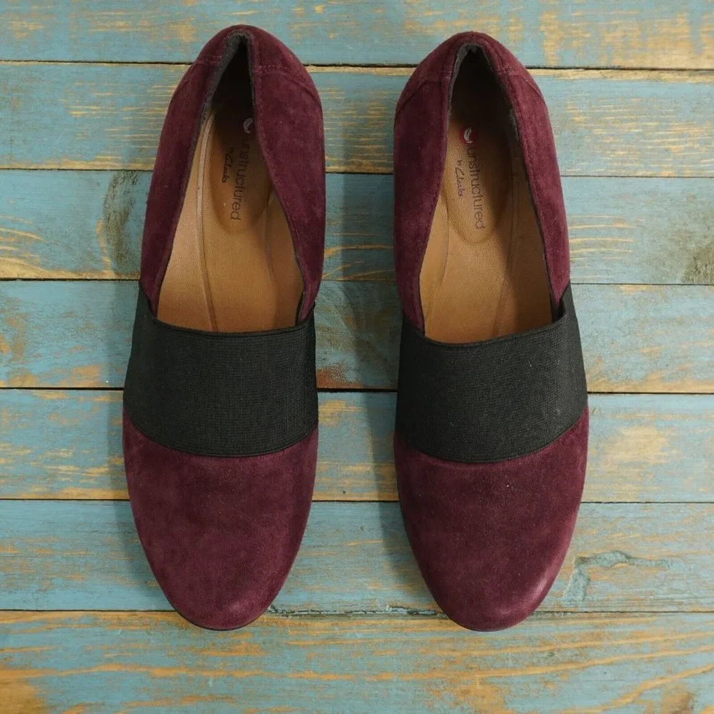 Clarks Unstructured Womens Un Blush Loafers Size 5 M Burgundy Red Black Suede - Picture 8 of 11
